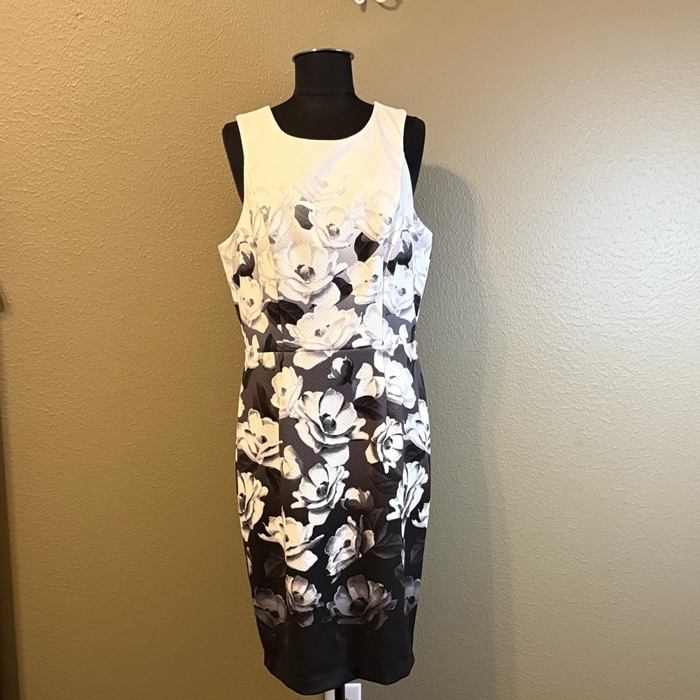 White House Black Market Monochrome Floral Midi Dress
